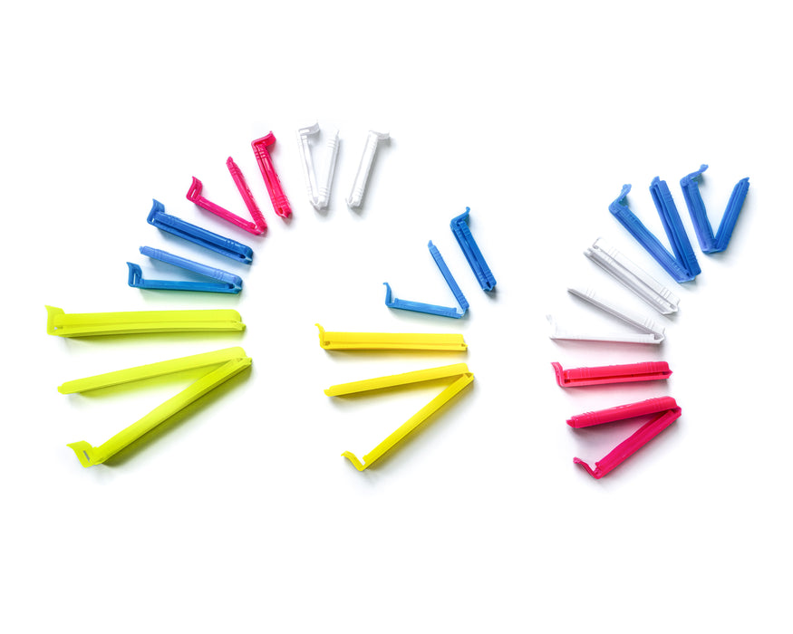 18 clips multicolores en plastique robuste pour sacs