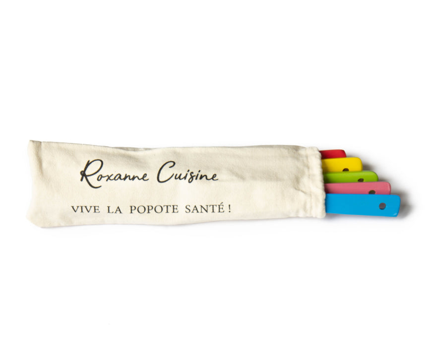 5 ustensiles de cuisson en bambou avec vernis anti-taches + sac