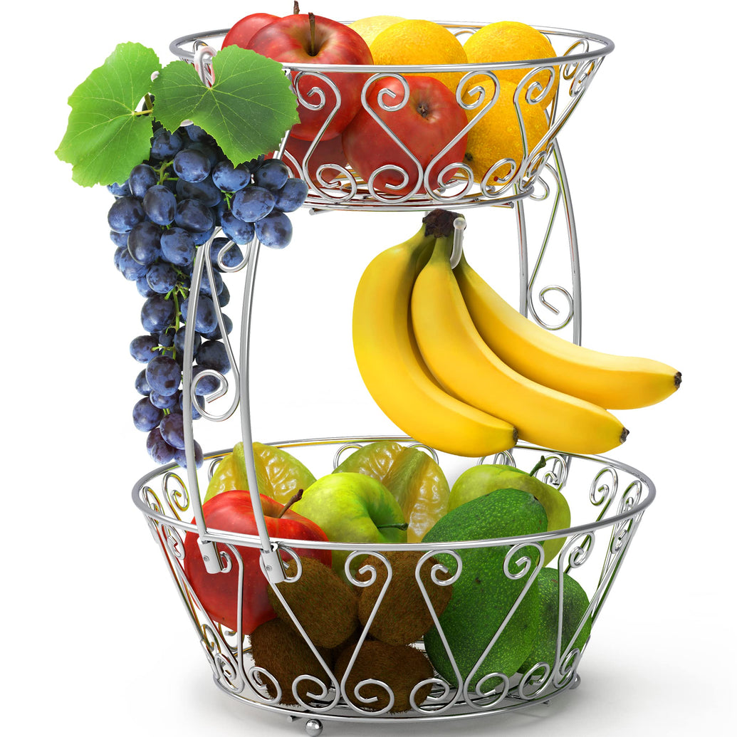Simple Houseware 2-Tier Countertop Fruit Basket Bowl Storage Chrome