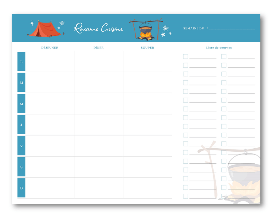 Planificateur de repas magnétique (52 feuilles détachables) - Roxanne Cuisine