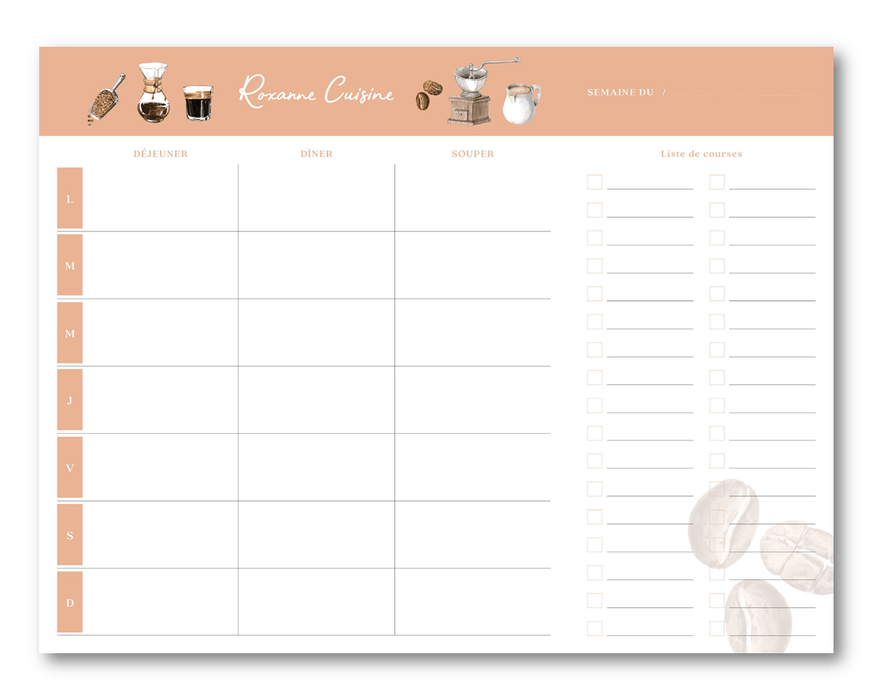 Planificateur de repas magnétique (52 feuilles détachables) - Roxanne Cuisine