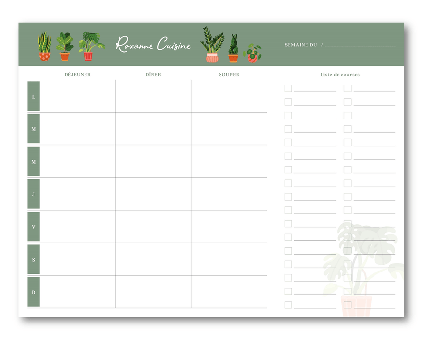 Planificateur de repas magnétique (52 feuilles détachables) - Roxanne Cuisine