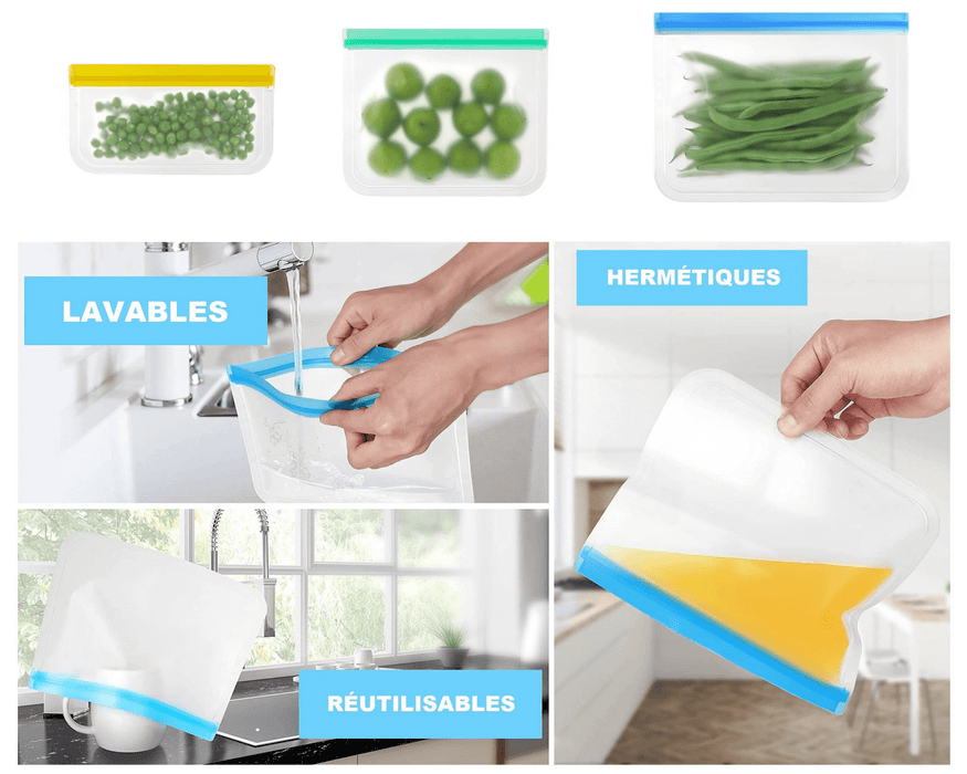 Sacs à congélation réutilisables en silicone avec fermeture à glissière - Roxanne Cuisine