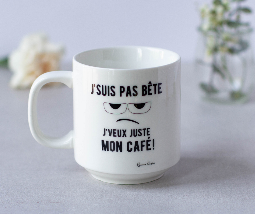 Autocollant pour tasse « J'suis pas bête, j'veux juste mon café ! »