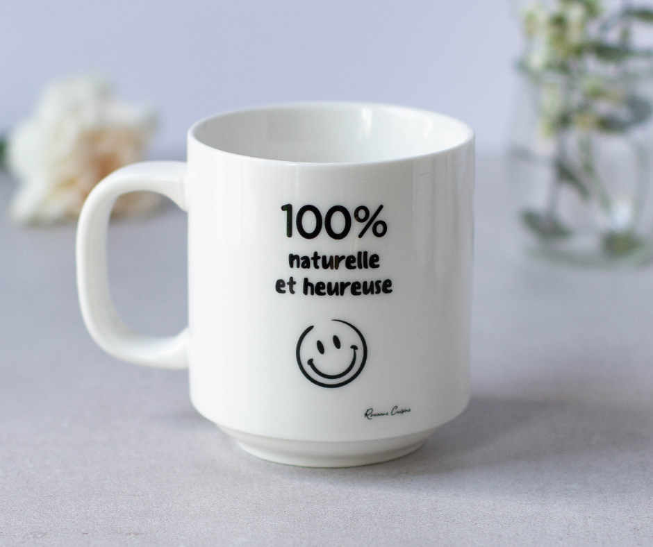 Autocollant pour tasse « 100% naturelle et heureuse »